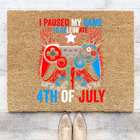 I Paused My Game To Celebrate 4th of july kids boy Coir Doormats
