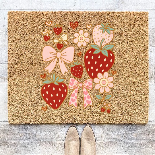 Summer Vacation Boho Strawberry Coquette Coir Doormats