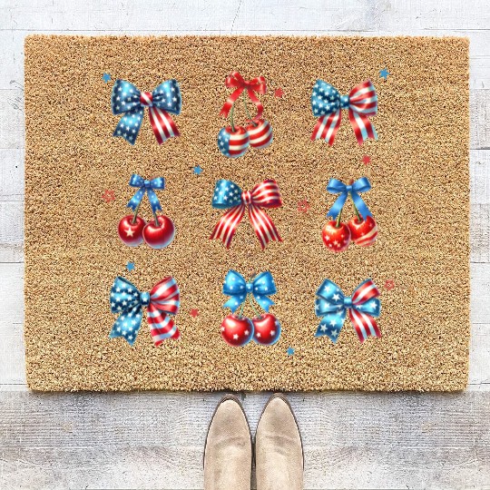 America Cherry Bow 4th of July Coir Doormats
