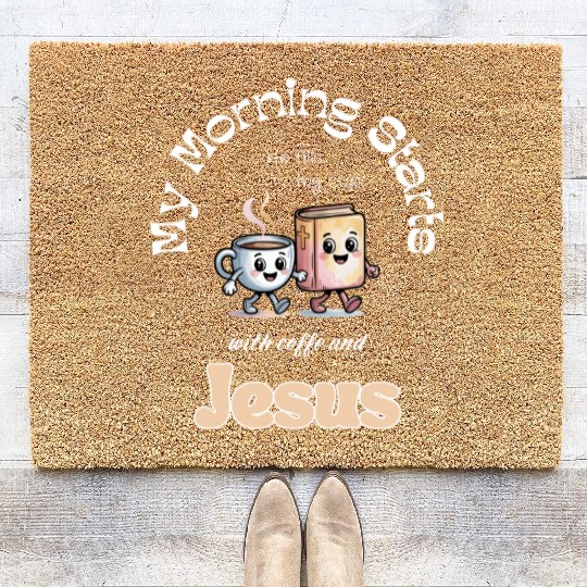 My Morning Starts with coffee and Jesus Coir Doormats