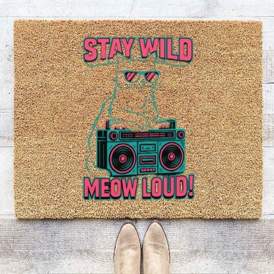 Stay Wild Meow Loud Retro Cat Quote Coir Doormats