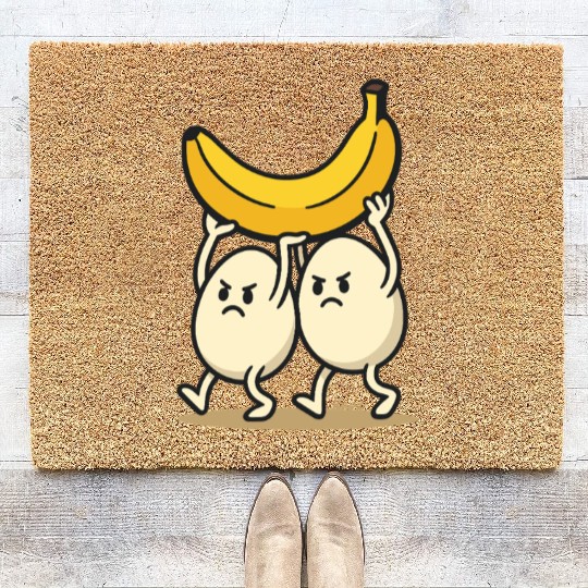 Angry Eggs Carrying Banana – Cartoon Fun Coir Doormats