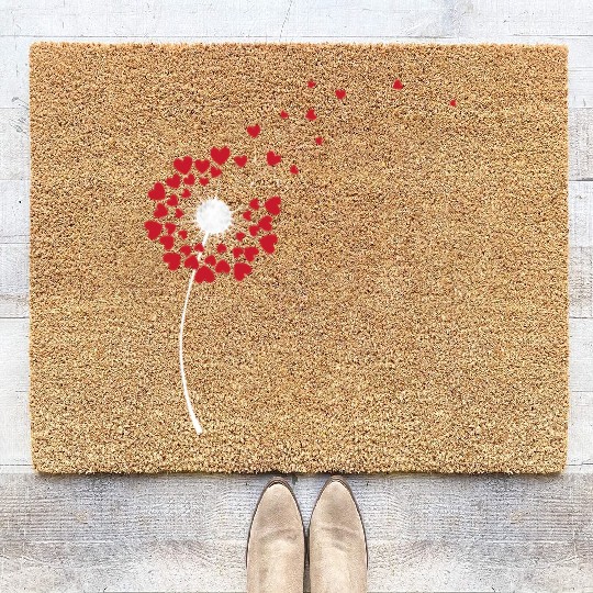 Cute Dandelion Heart Flower Floral Wildflower Coir Doormats