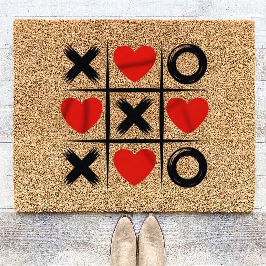 Tic Tac Toe Love Cute Hearts Game Design Coir Doormats