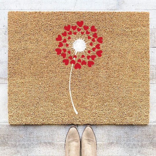 Cute Dandelion Heart Flower Floral Wildflower Coir Doormats