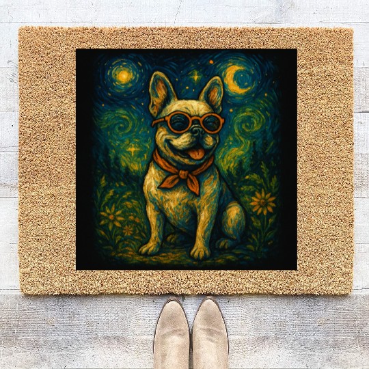 Starry Night Dog Funny Art Style Retro Glasses Pet Coir Doormats