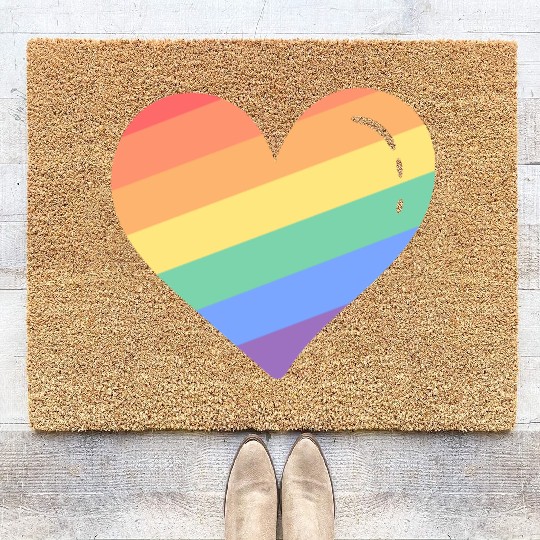 Rainbow Pride Heart Coir Doormats