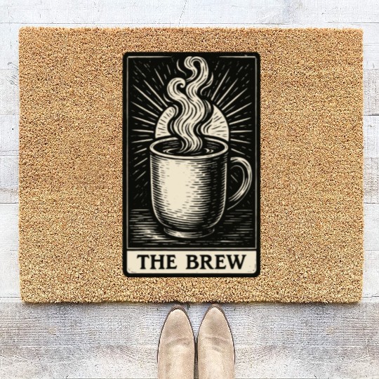 The Brew – Coffee Tarot Card in Vintage Ink Coir Doormats