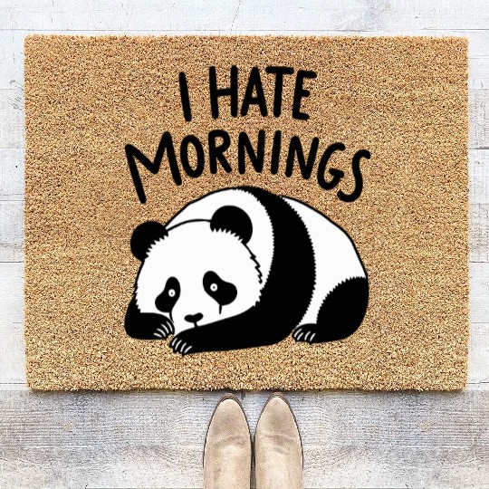 Panda I Hate Mornings Saying Coir Doormats