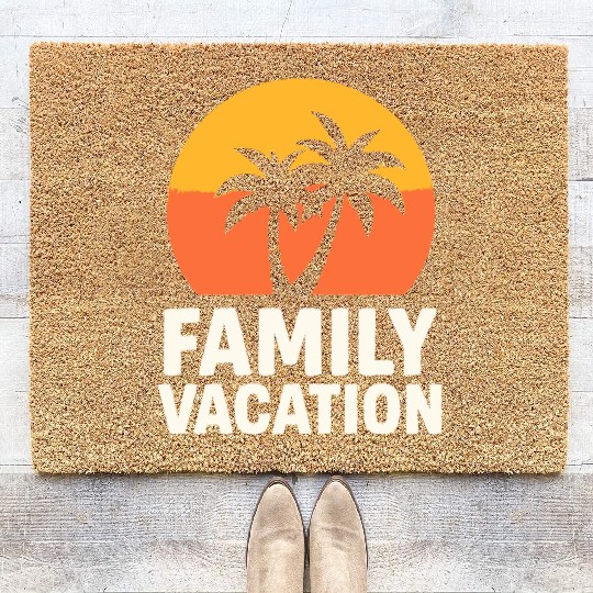Family Vacation Palm Trees Sunset Beach Coir Doormats