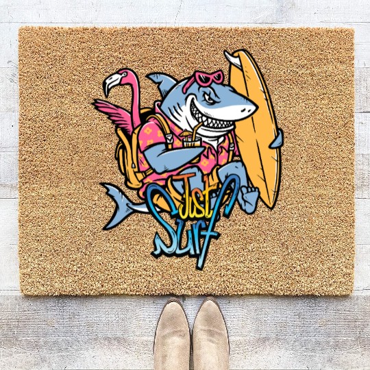 Just Surf – Cool Shark with Surfboard & Flamingo Coir Doormats