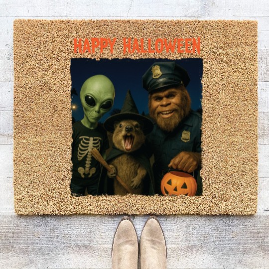 Bigfoot Alien Rock Hyrax Awawa Funny Halloween Tri Coir Doormats