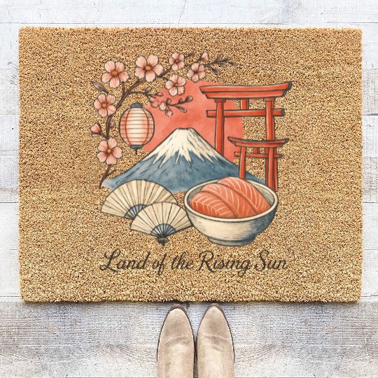 Japan Culture - Mount Fuji & Sakura Vintage Art Coir Doormats