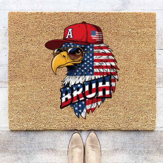 BRUH 4th Of July, Fourth Of July Bald Eagle Coir Doormats