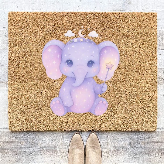Celestial Baby Elephant Magical Nursery Girl Art Coir Doormats