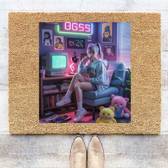 Y2K Gamer Girl Vibes – Retro Tech & Neon Room Aest Coir Doormats