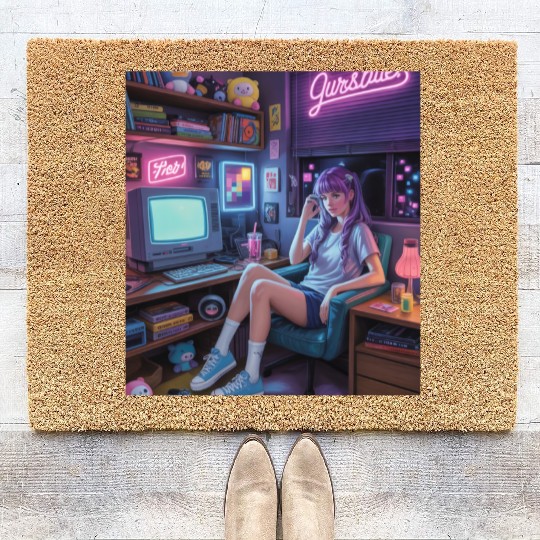 Y2K Gamer Girl Vibes – Retro Tech & Neon Room Aest Coir Doormats