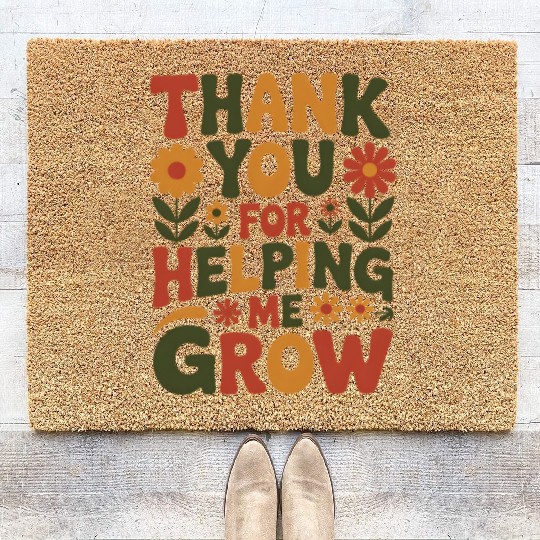 Thank You For Helping Me Grow Retro Teacher Apprec Coir Doormats