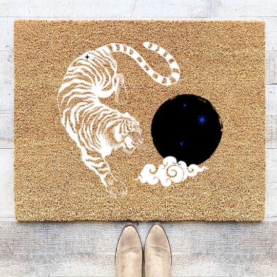 Celestial Pounce: Cosmic Tiger in the Night Coir Doormats