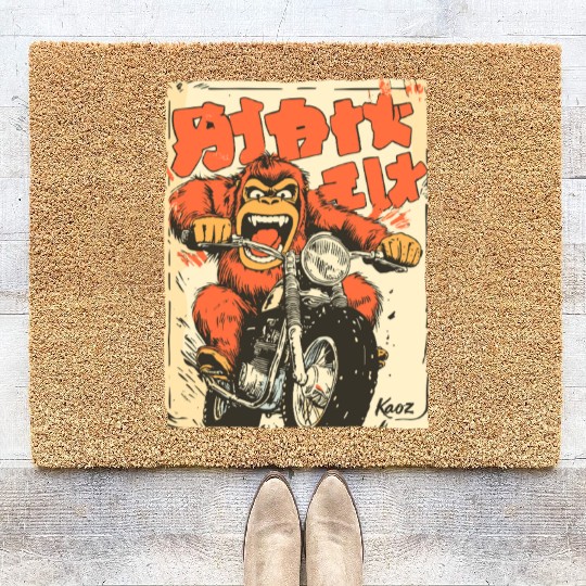 Monkey Mayhem – Vintage Ape on a Motorcycle Coir Doormats