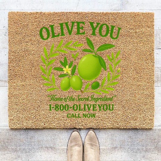 Olive You Cute Vintage Pun Graphic Coir Doormats