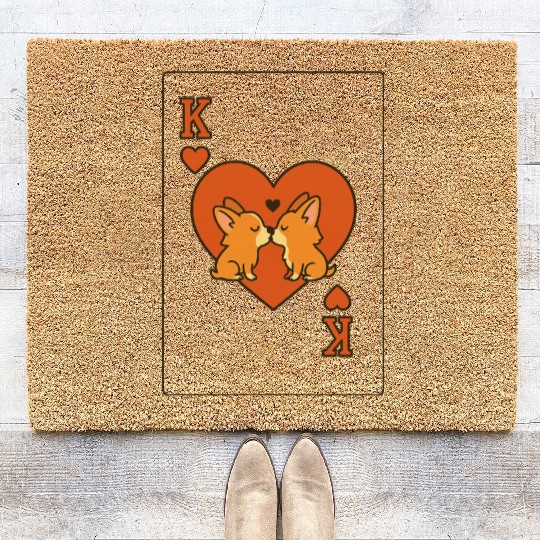Du Du Corgi King of Hearts – Cute Poker Card Coir Doormats