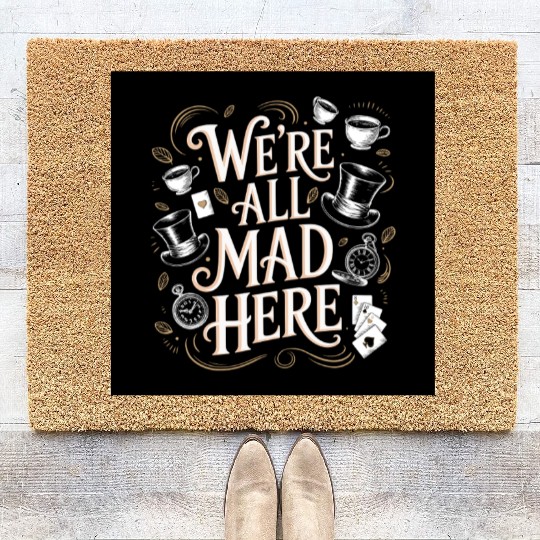 We're All Mad Here - Alice in Wonderland Art Quote Coir Doormats
