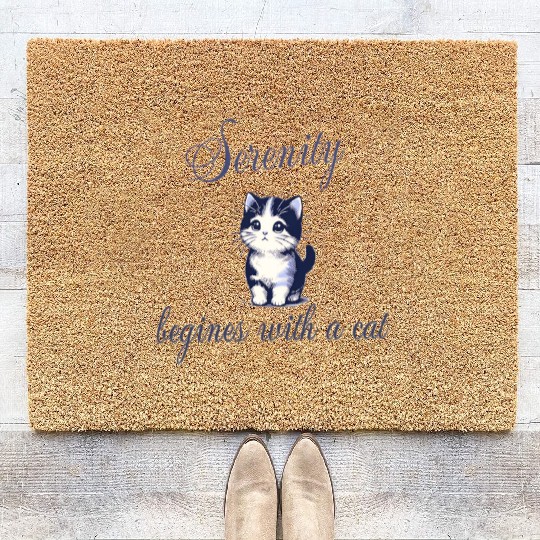 Serenity Begins with a Cat – Peaceful Kitty Quote Coir Doormats