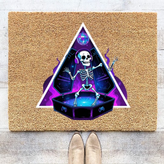 Neon Dancing Skeleton in Coffin Coir Doormats