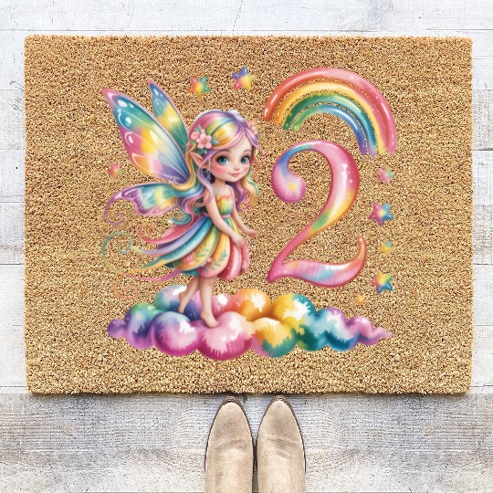 Magical Rainbow Fairy Elf 2nd Birthday Girl Coir Doormats
