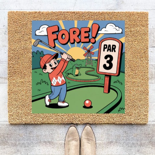Mini Golf Retro Cartoon on Champion Unisex Coir Doormats