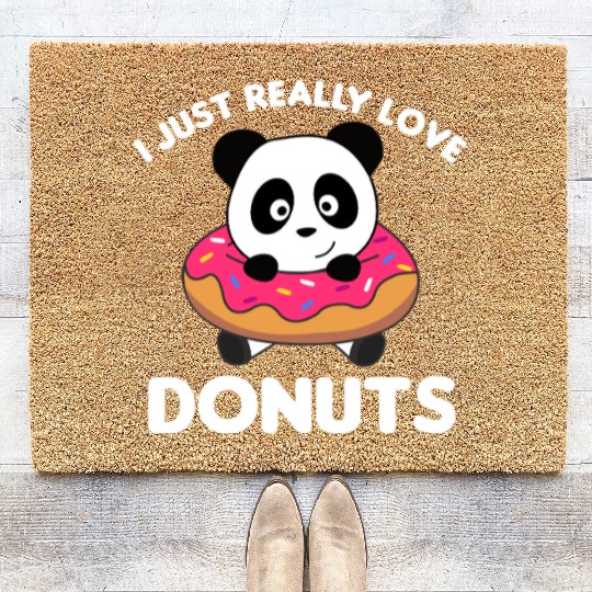 Sweet Panda Funny Animals In Donut Pink Coir Doormats