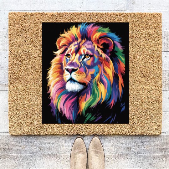 Pride and Power – Majestic Rainbow Lion Head Coir Doormats