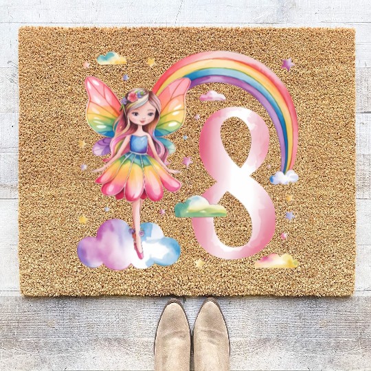 Magical Rainbow Fairy Elf 8th Birthday Girl Coir Doormats
