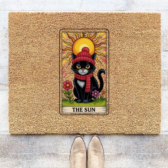 Grumpy Cat Tarot Card The Sun, Funny Cat Lover Coir Doormats