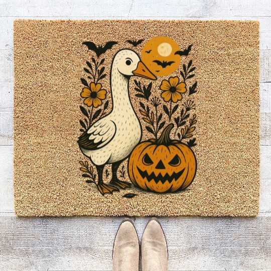 Goose Halloween Fall Silly Goose Boho Flower Coir Doormats