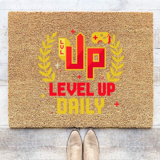 Level Up Daily Gaming Lifestyle Motivation Graphic Coir Doormats