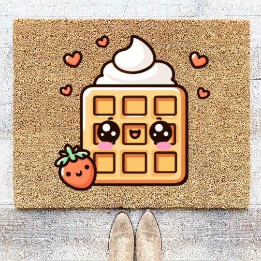 Kawaii Dessert Waffle with Strawberry Coir Doormats
