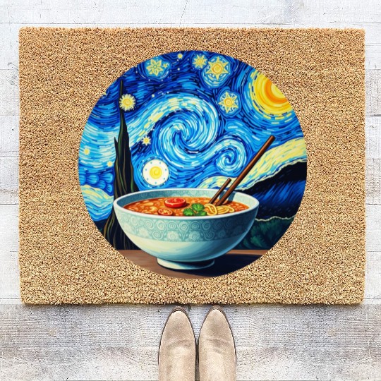 Van Gogh's Starry Night ramen noodle Bowl japanese Coir Doormats