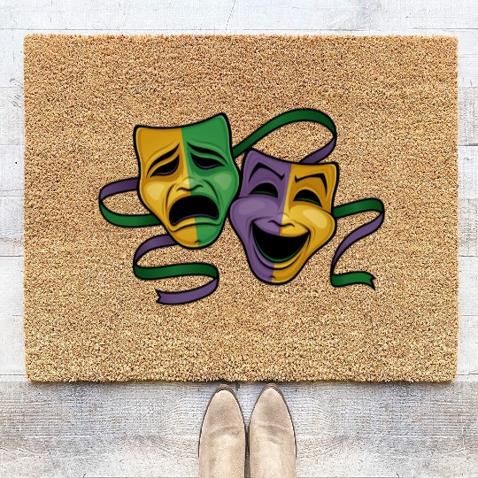 Festive Mardi Gras Party Happy & Sad Theater Masks Coir Doormats