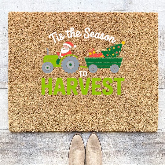 Tis The Season To Harvest Farm Tractor Christmas Coir Doormats