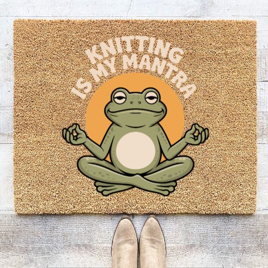 Meditative Frog Knitting Quote Coir Doormats