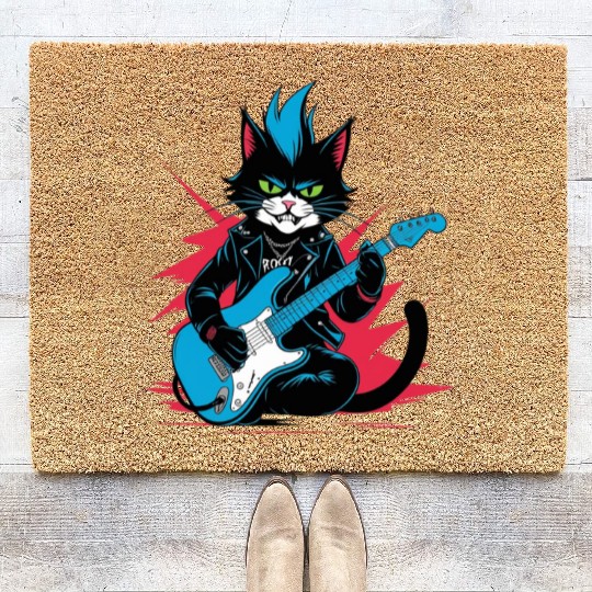Rockstar Cat – Meow & Roll! Coir Doormats