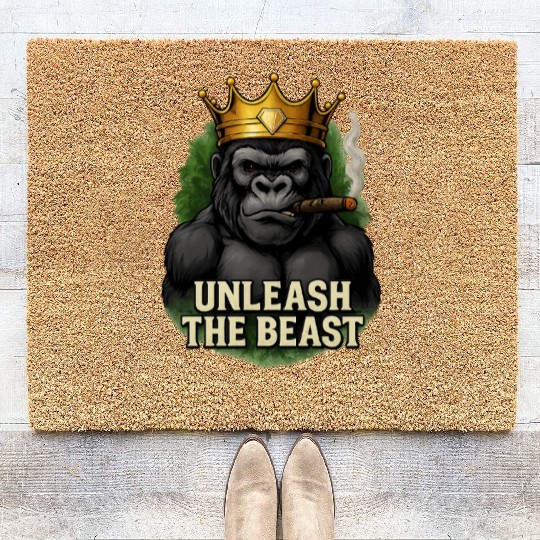 Alpha Gorilla King Smoking Crowned Ape Design Coir Doormats