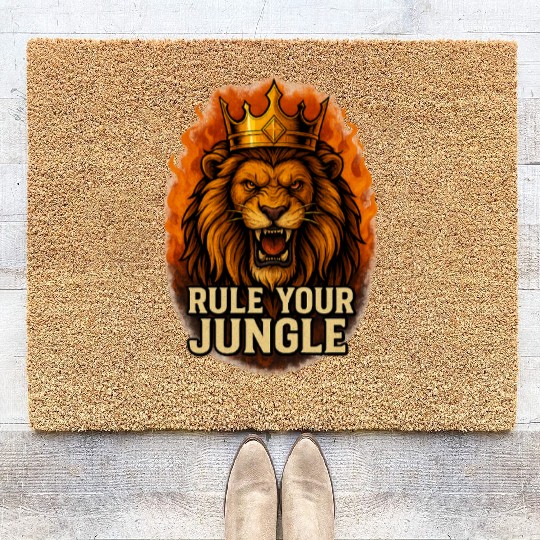 Fierce Lion King Blazing Mane Art Coir Doormats