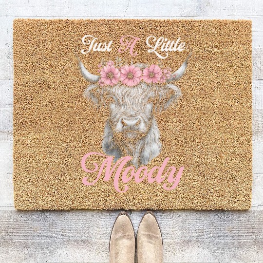 Highland Cow Just A Little Moody Funny Farm Farmer Coir Doormats