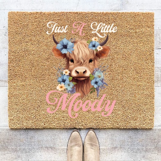 Highland Cow Just A Little Moody Funny Farm Farmer Coir Doormats