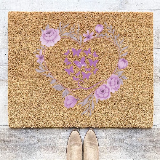 heart with roes frams and butterflies Coir Doormats
