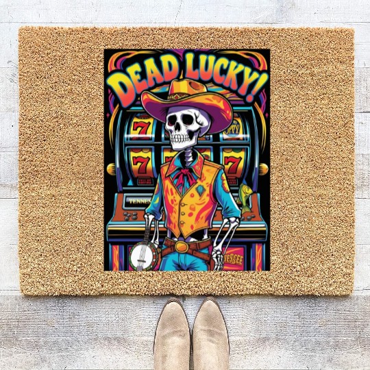 Dead Lucky – Neon Skeleton Cowboy at the Slots Coir Doormats