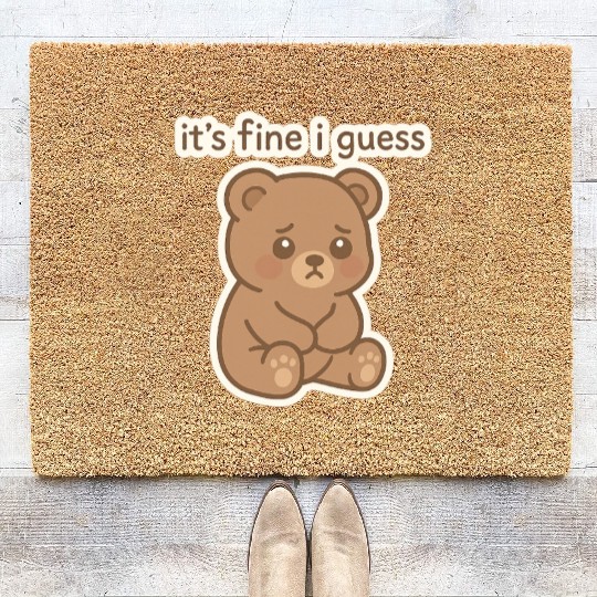 Sad Bear with It's Fine I Guess Text Coir Doormats